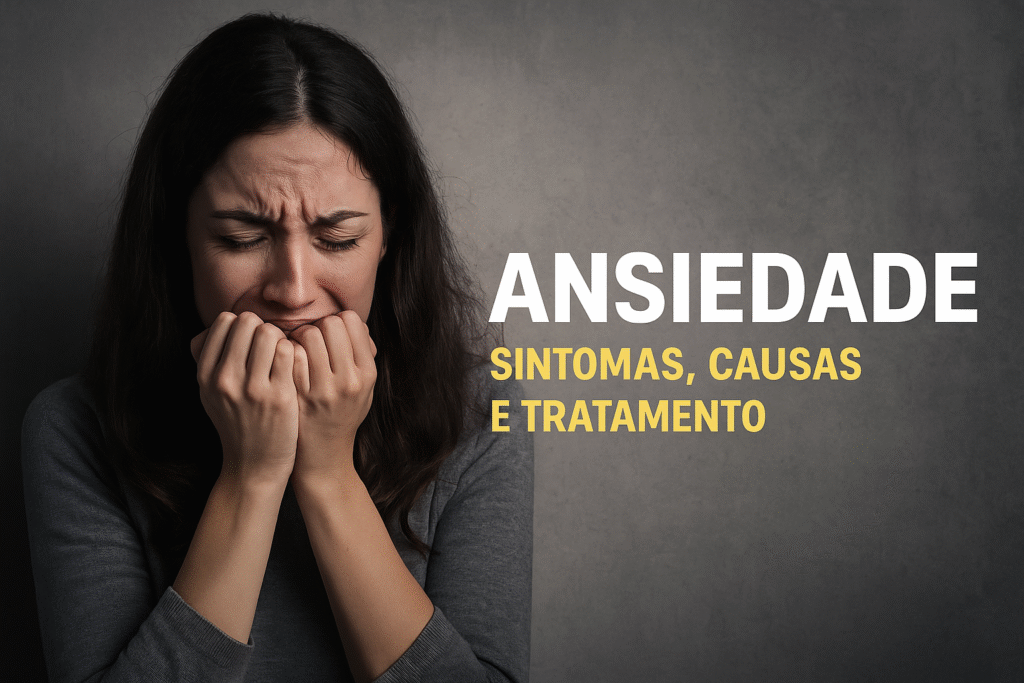 mulher com ansiedade sentada no escuro a segurar a cabeça